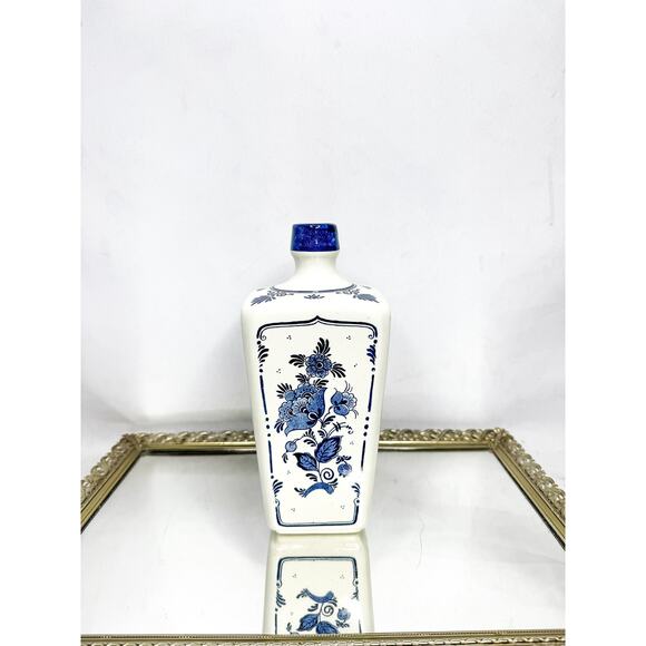 Vintage Delft's Blue Porcelain Bottle Made In Holland Floral Windmill Blue White - Picture 1 of 10